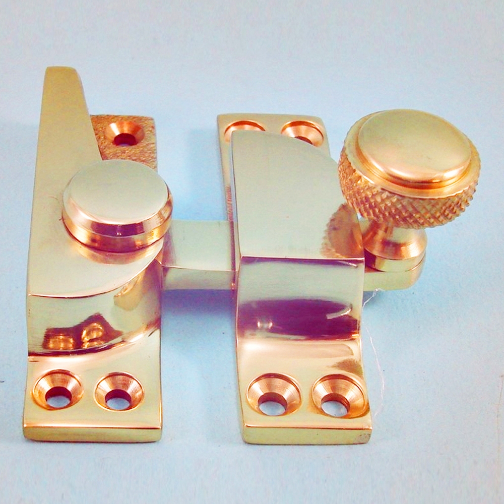 THD078/PB • Non-Locking • Polished Brass • Straight Arm Knurled Knob Sash Fastener